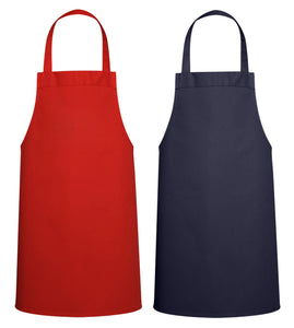 Culinary professional quality bib apron. This apron is 100% spun polyester, dyed in a variety of colors including, white, black, red, navy, royal, forest and burgundy.